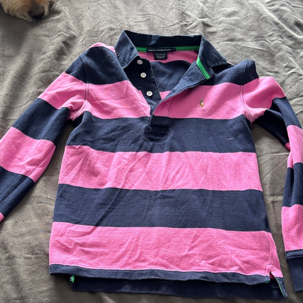 Ralph Lauren Pink and Navy Striped Long Sleeve Top